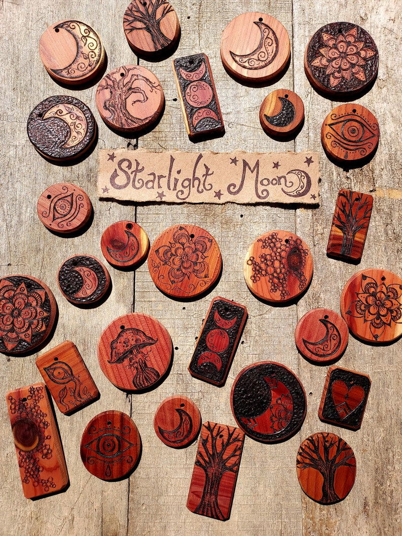 Pyrography Moon Flower Necklace - Etsy