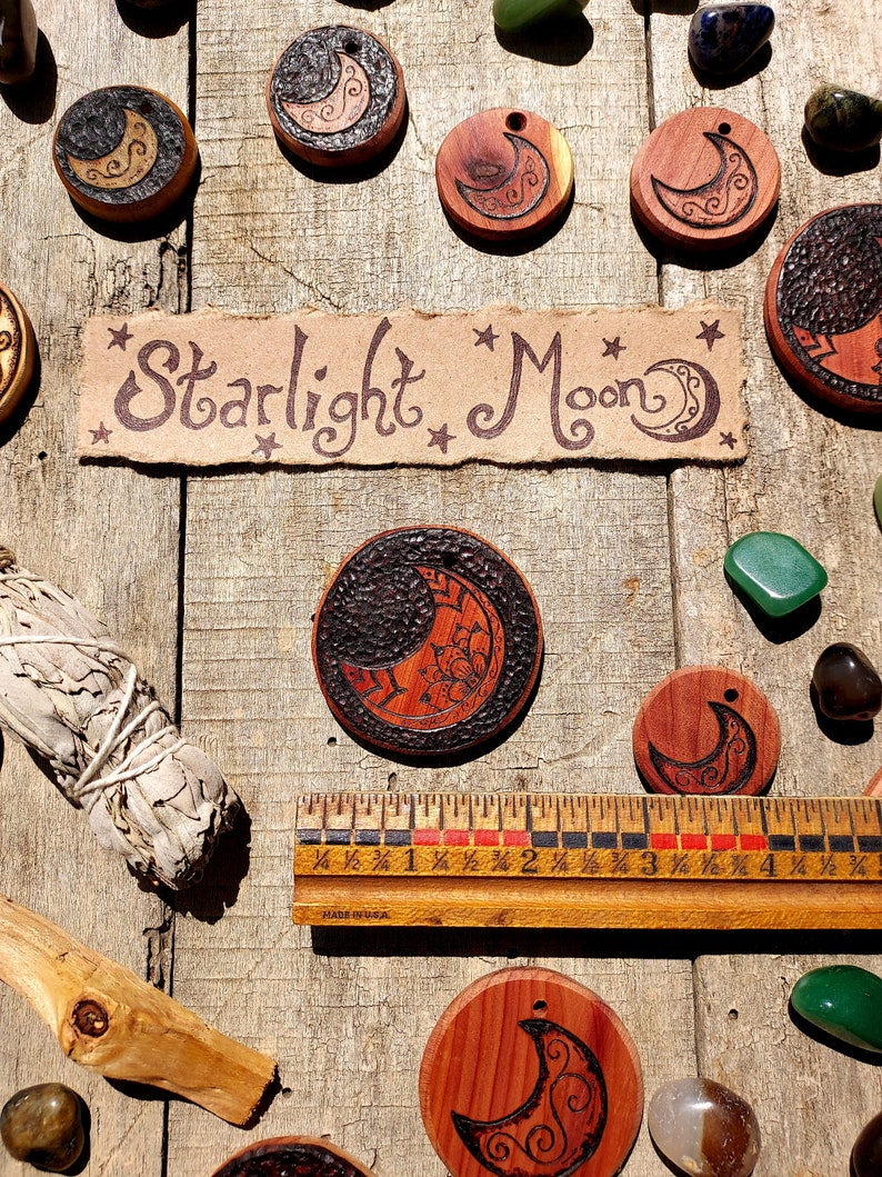 Pyrography Moon Flower Necklace - Etsy