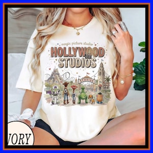 T-shirt Disney's Hollywood Studios | T-shirt aquarelle personnages Pixar Toy Story | T-shirt Mickey Mouse | Buzz l'Éclair et Woody SL596