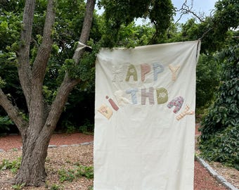 Pancarta de tela de feliz cumpleaños / Decoración personalizada para fiestas de celebración