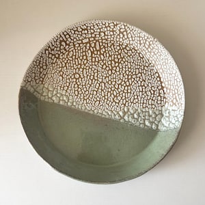 Handmade Ceramic Bubbles Platter, Seafoam White Crawl Glaze, 10"