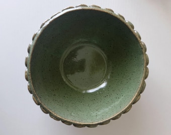 Handmade Ceramic Mermaid Bowl, Jade Speckle, Decorative Accents (6.5" Diameter)