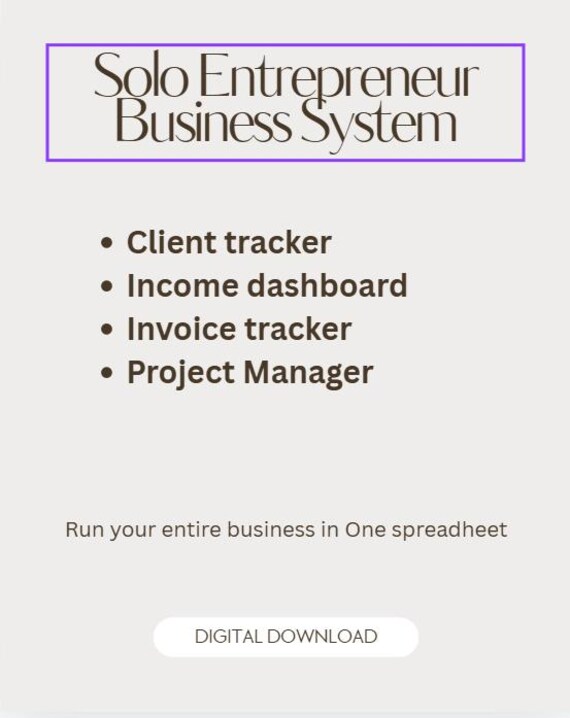 Solo Entrepreneur Business System | Small Business Spreadsheet | Client Tracker and Income Tracker | Excel Business Planner
