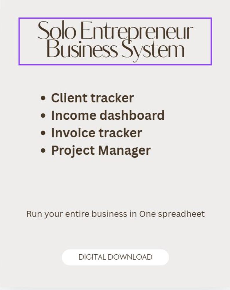 Solo Entrepreneur Business System | Small Business Spreadsheet | Client Tracker and Income Tracker | Excel Business Planner image 1