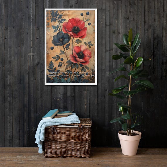 Red Poppies Floral Art, Textured Background, Inspirational Quote