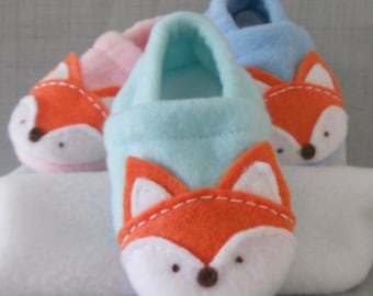 Fleece Fox Baby Soft Sole Slippers-  Mint, Blue or Pink Fleece Fox Baby Shoes- Buy 2 Get 1 Free