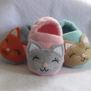 Fleece Baby Cat Soft Sole Slippers- New Color Options- Baby Kitten Fleece Slippers- Buy 2 Get 1 Free