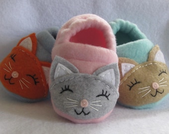 Fleece Baby Cat Soft Sole Slippers- New Color Options- Baby Kitten Fleece Slippers- Buy 2 Get 1 Free