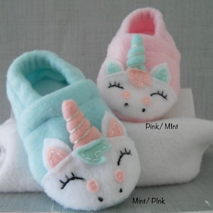Fleece Baby Unicorn Soft Sole Slippers- Baby Fleece Slippers- Buy 2 Get 1 Free image 2