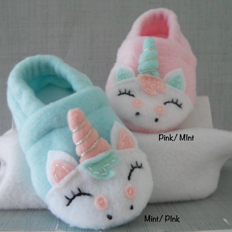 Fleece Baby Unicorn Soft Sole Slippers- Baby Fleece Slippers- Buy 2 Get 1 Free image 2