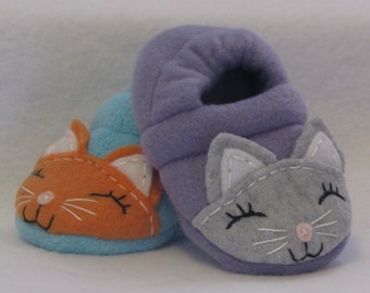 Fleece Baby Cat Soft Sole Slippers- New Color Options- Baby Kitten Fleece Slippers- Buy 2 Get 1 Free
