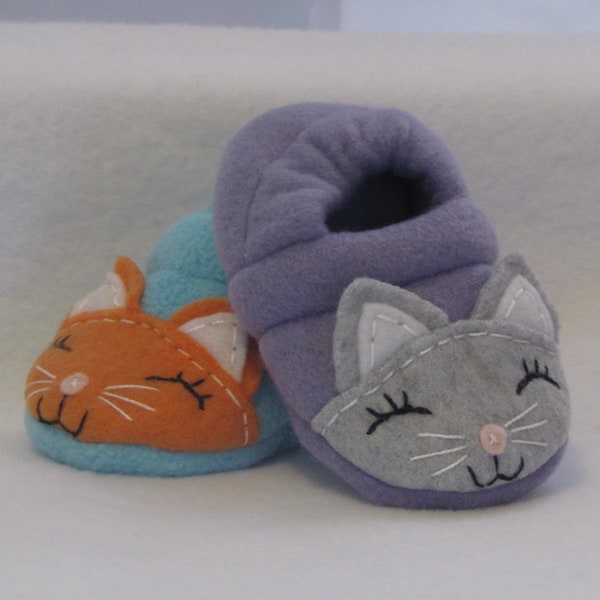 Fleece Baby Cat Soft Sole Slippers- New Color Options- Baby Kitten Fleece Slippers- Buy 2 Get 1 Free