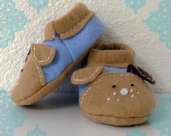 Felt Puppy Baby Soft Sole Slippers- Blue, Cream and Brown Felt Dog Baby Shoes- Buy 2 Get 1 Free