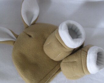 Fleece Bunny Hat and Baby Soft Sole Bunny Boots- Fleece Bunny Baby Boots and Hat- Multiple Colors