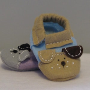 Felt Puppy Baby Soft Sole Slippers- Blue, Cream and Brown Felt Dog Baby Shoes- Buy 2 Get 1 Free