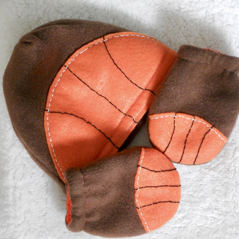 Basketball baby hat and mitten set Fleece baby hat and mitten set