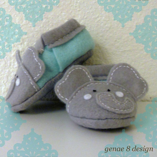 Felt Elephant Baby Soft Sole Slippers- Grey and Light Mint Felt Elephant Baby Shoes- Buy 2 Get 1 Free