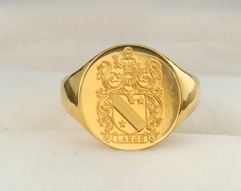 18K Gold Custom Heraldic Crest Ring - Noble Promise Vow Band