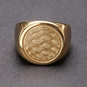 Vintage 18 kt gouden schildpadschelp zeshoekige ring, unieke schildpadpatroon sieraden voor ouderlingen Blessing