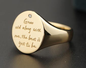 18K Gold Vintage Quote Ring Engraved Love Poem Custom Name