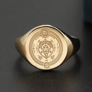 18K Guld Lejon Signetring Sol Totem Självförtroende Styrka Anpassad