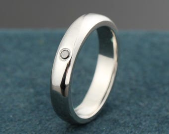 18K White Gold Solitaire Ring The One Minimalist Couple Band Engravable