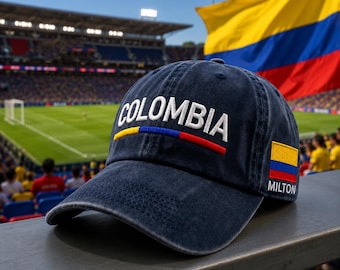 Custom Colombia Hat, Personalized Colombia, Name Football Hat, Colombia Flag Hat, Soccer Fan Gift, Fifa Tournament Sports Cap