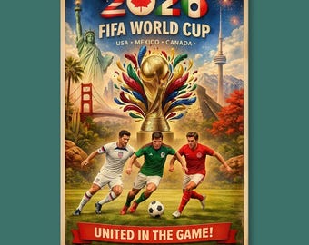 Poster WK voetbal 2026, kunst aan de muur voetbalkampioenschap, decor VS Mexico Canada