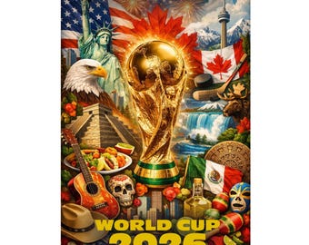 Poster WK voetbal 2026, kunst aan de muur voetbalkampioenschap, decor VS Mexico Canada
