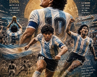 Vintage voetbalposter Maradona | Retro Argentijnse voetbalmuurkunst