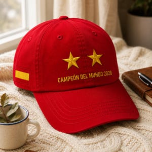 Spain World Cup 2026 Soccer Cap, Embroidered Spanish Flag Baseball Hat, World Cup 2026 Champions, Campeón del Mundo