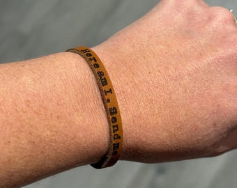 Engraved Leather Bracelet with Copper Magnetic clasp