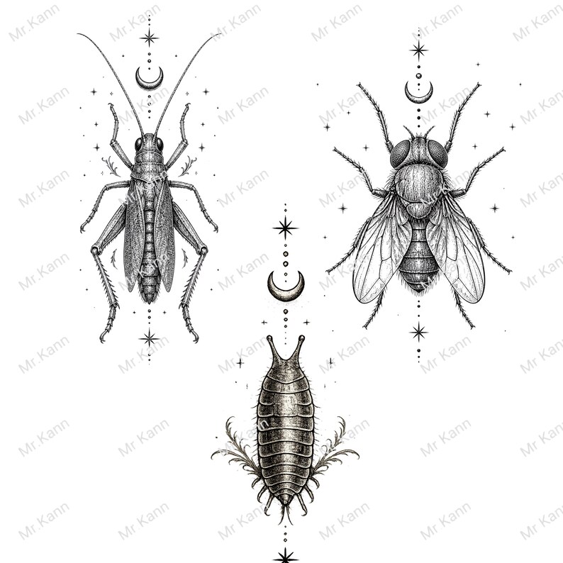 Gothic Insect Gothic Insect Clipart Bundle PNG | Vintage Bug Engraving | Tattoo Style ...