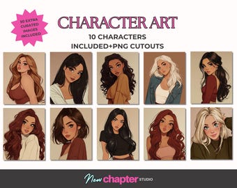 Rom Com Character Art Pack, 10 Illustrated Characters PNG Cutouts Authors