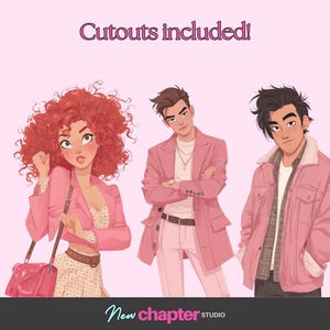 Rom Com Character Art Pack, 10 Illustrated Characters PNG Cutouts Authors image 4