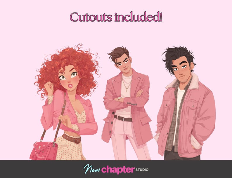 Rom Com Character Art Pack, 10 Illustrated Characters PNG Cutouts Authors image 4