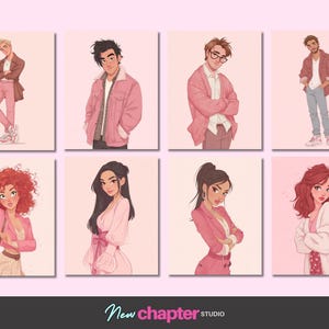 Rom Com Character Art Pack, 10 Illustrated Characters PNG Cutouts Authors image 2