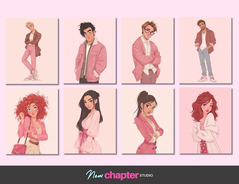Rom Com Character Art Pack, 10 Illustrated Characters PNG Cutouts Authors image 2