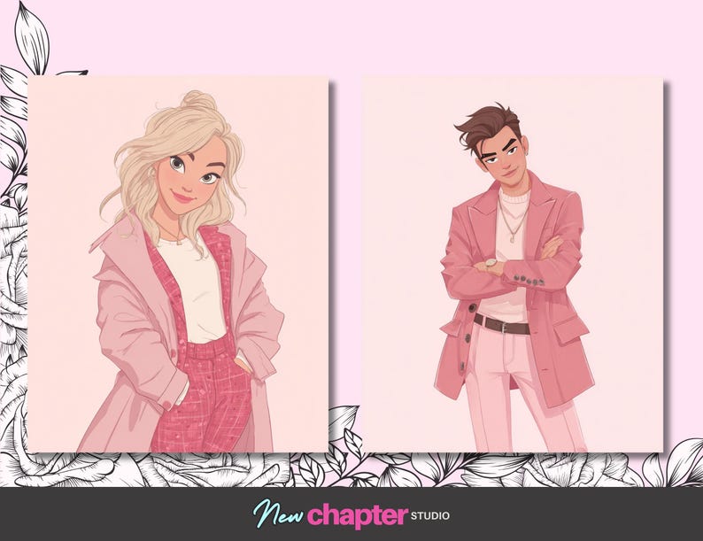 Rom Com Character Art Pack, 10 Illustrated Characters PNG Cutouts Authors image 3