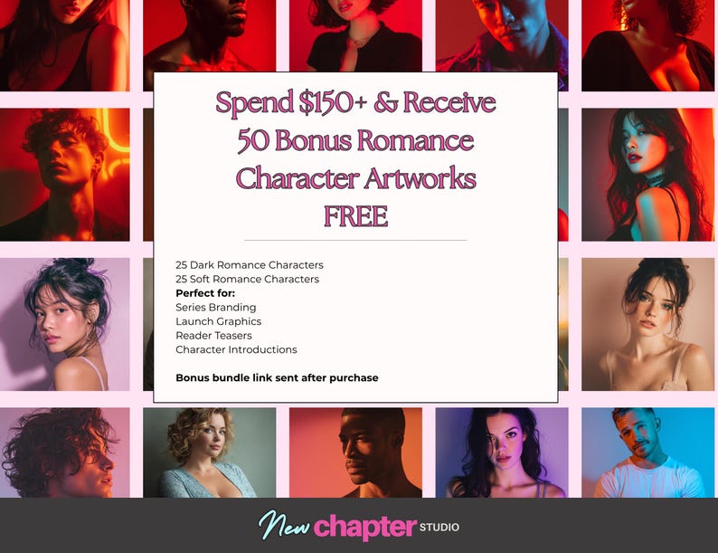 Rom Com Character Art Pack, 10 Illustrated Characters PNG Cutouts Authors image 8