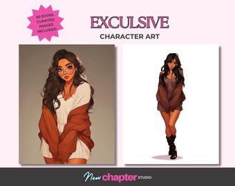 ブルネットのキャラクターアート、限定キャラクターイラストセット、著者ブランディングバンドル