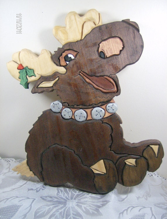 Christmas Moose Wooden Segmentation Wall Hanging Home Etsy