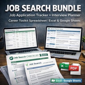 Paquete de búsqueda de empleo / Seguimiento de solicitudes, planificador de entrevistas, sistema de preparación profesional, herramientas de búsqueda de empleo (descarga digital)