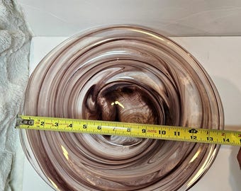 Large 14" Vintage Murano-Style Art Glass Centerpiece Bowl - Mocha Swirl