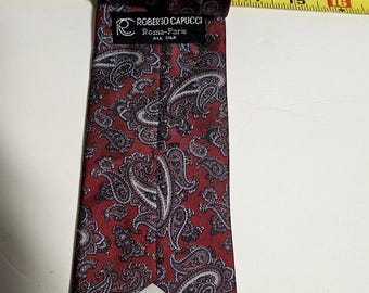 Vintage Roberto Capucci Roma-Paris 100% Seide Paisley Krawatte - Burgund & Blau