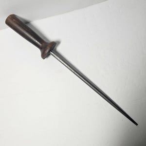 Vintage Turned Wood Handle Knife Sharpening Steel Honing Rod image 1