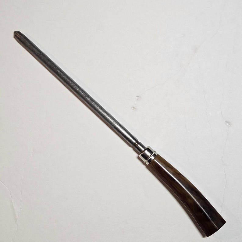 Varilla de afilado de acero para cuchillos antiguos con mango de cuerno imagen 1