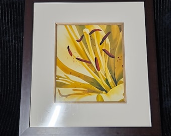 Oryginalny, podpisany, powiększony obraz akwarelowy z lilią botaniczną Diany Hsu, 21"x20"
