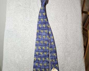 Tommy Bahama Off Island Silk Tie Blue Yellow Palm Tree Tropical Beach Vacation