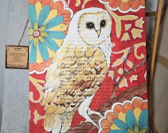 Pier 1 Imports Malowanie sowy płomykówki Para Technik Mieszanych Płótno Ścienne Tagi Nieskazitelne